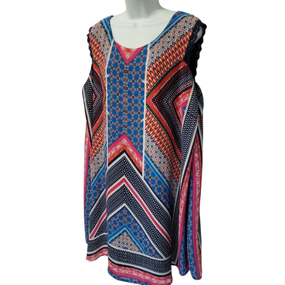 Speechless Women’s Dress 2X Sleeveless Shift Knee Length Geometric Multicolor